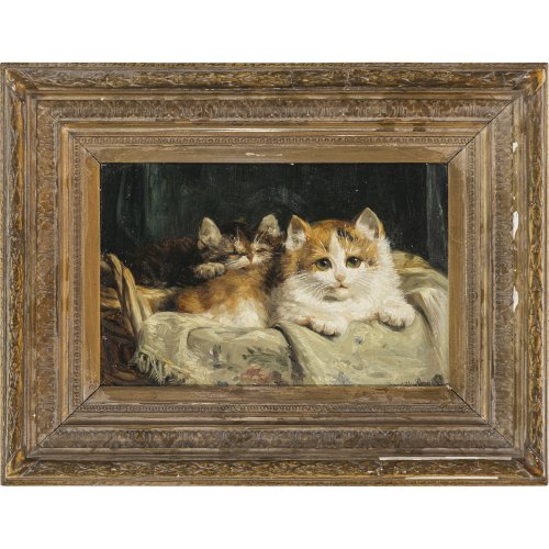 Ronner, Henriette. Zwei Katzen. Öl/Holz. 21 x 30 cm. Sign.