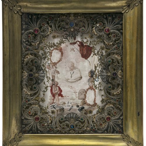 Klosterarbeit Waldsassen. Frater Adalbert Eder, Aquarell mit dem Zisterzienserabt Bernhard von Clairvaux. 46 x 40,5 cm.