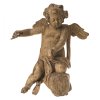 Putto, auf Wolke kniend. Holz, ohne Fassung. Italien. Rest., erg. H. 54 cm.