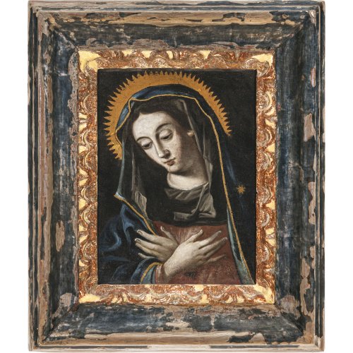 Süddeutsch, 18. Jh. Mariengnadenbild. Öl/Lw./Holz.  18,5 x 14 cm. Rest. Unsign.