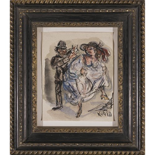 Kubin, Alfred. Cancan. Aquarell und Feder in Schwarz. 14,5 x 11,5 cm.