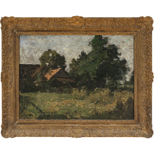 Baer, Fritz. Gehöft bei Langwied/München. Öl/Lw. 46 x 62 cm. Sign.