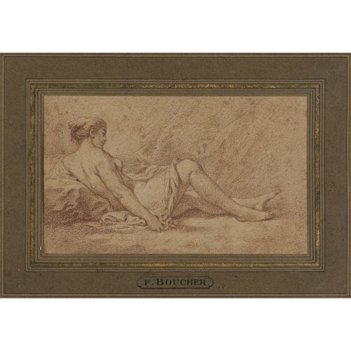 Boucher, François, in der Art von. Frauenakt, liegend. Rötelzeichnung. 12 x 20 cm. Unsign.