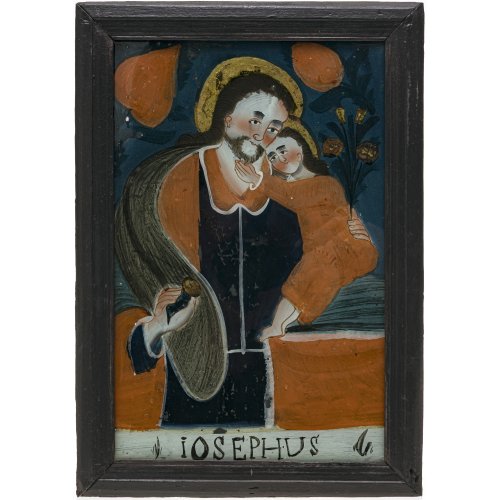 Hinterglasbild. Sandl/Buchers. Hl Joseph. Tempera/Glas. 29,5 x 19 cm. Leicht besch., rest.