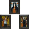 Drei Hinterglasbilder. Sandl/Buchers. Hl. Andreas, hl. Leonhard und Gottesmutter. Je 25 x 17 cm. Leicht besch., rest., Kratzspuren.