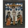 Hinterglasbild. Kreuzigungsgruppe. Süddeutschland oder Österreich. Tempera/Glas. 36 x 28,5 cm. Kratzspuren, rest.