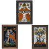 Drei Hinterglasbilder. Schlesien. Heilige Dreifaltigkeit, Abschied der Maria, Christus am Kreuz. Tempera/Glas. Tw. rest. Je ca. 27 x 16 cm.