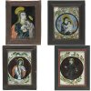 Vier Hinterglasbilder. Raimundsreut. Mutter Anna, Leonhard, Antonius, hl. Äbtissin. Temper/Glas. Besch., rest. Je ca. 17 x 12 cm.