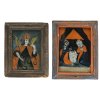 Zwei Hinterglasbilder. Hl. Erzengel Michael bzw. Heilige Familie. Niederbayern. Tempera/Glas. Besch., eines rest. Je ca. 18 x 12 cm.