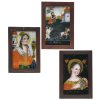 Drei Hinterglasbilder. Schlesien. Hl. Isidor, hl. Katharina und hl. Barbara. Tempera/Glas. Kratzspuren, tw. rest. Je ca. 27 x 17 cm.