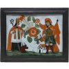 Hinterglasbild. Sandl. Hl. Leonhard und hl. Florian. Tempera/Glas. Rest. 29,5 x 39 cm.