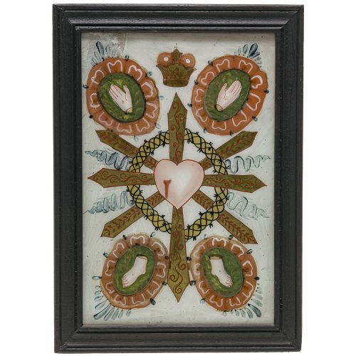 Hinterglasbild. Bayern oder Österreich. Wundmale Christi. Tempera/Glas. Glas mit Sprüngen, rest.