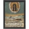 Votivtafel. Süddt., dat. 1867. Anbetung des wundertätigen Gnadenbildes. Unfall mit Pferdeschlitten. Tempera/Metallblech. 32 x 24,5 cm.