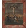 Süddt., 19. Jh. Votivtafel. Anbetung des Gekreuzigten. Tempera/Holz. 20 x 16,5 cm.