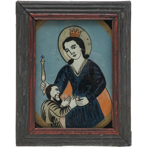 Hinterglasbild. Raimundsreut. Hl. Elisabeth von Thüringen. Tempera/Glas. 16 x 11 cm.