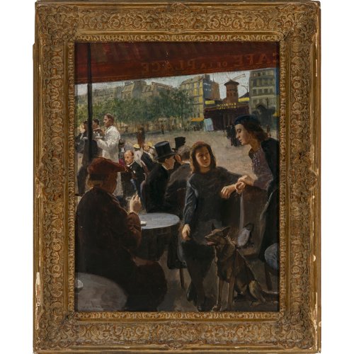 Frankreich, frühes 20. Jh. Cafehausszene. Öl/Lw. 62,5 x 47,5 cm. Rest.