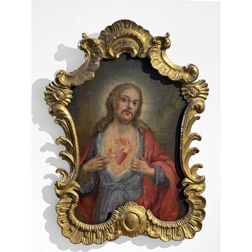 Südtirol, 18. Jh. Herz Jesu. Öl/Lw./Holz.60 x 44 cm (mit Rahmen). Rest.