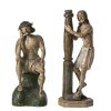 Christus in der Rast und Christus vor der Geißelsäule. Bayern. Holz, min. übergangene Farbfassung. Besch. H. 24-27 cm.
