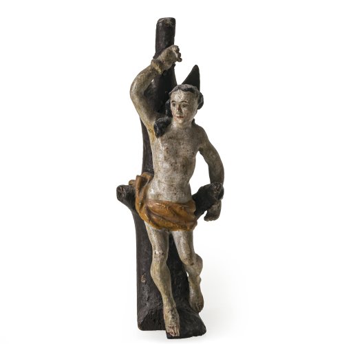 Hl. Sebastian. Süddeutsch. Holz, Farbfassung. Leicht best. H. 27 cm.
