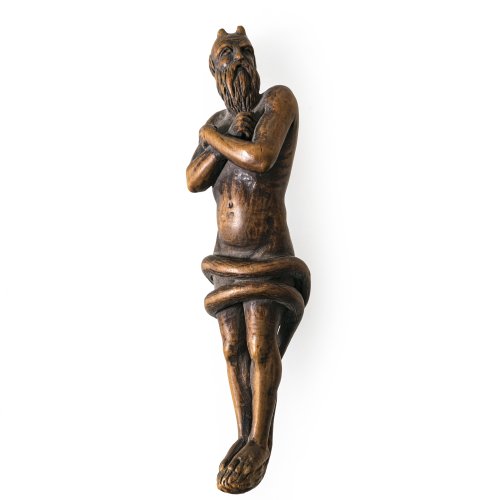 Kleine Teufelsfigur. Buchsbaum, geschnitzt. L. 12 cm.