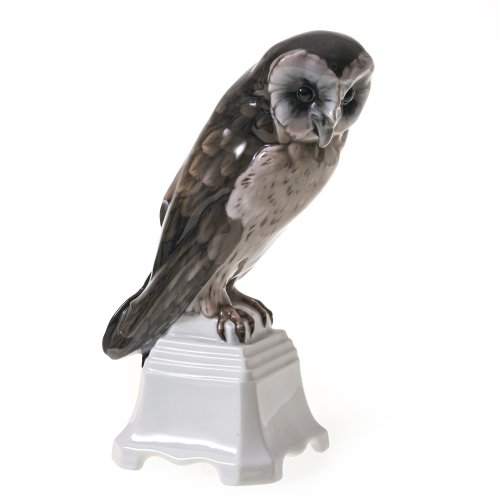 Eule. Porzellan, farbig staffiert. Rosenthal. H. 23,5 cm.