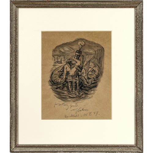 Kubin, Alfred. Ritter, Jungfrau und Schlange. Aquarell und Feder in Schwarz.