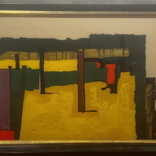 Mauder, Walter. Mischtechnik,Tempera/Glas. 29 x 49 cm.