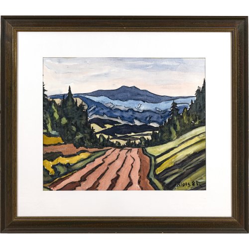 Klotz, Konrad. Blick in den Böhmerwald. Aquarell. 44 x 54 cm. Sign., dat. 85.