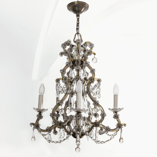 Lüster. Kristallglasbehang, Teile lose, besch. 5-flammig.