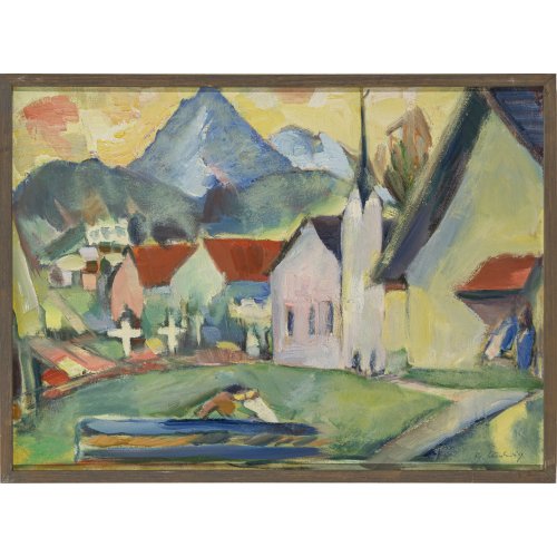 Ludwig, Friedrich. Bergdorf. Öl/Lw. 52 x 72 cm Sign.