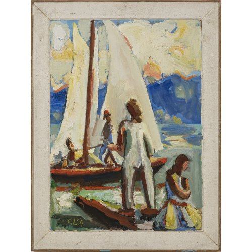 Ludwig, Friedrich. Segelboote Öl/Spanplatte. 62 x 44 cm. Monogr., dat. 64.