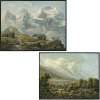 Schweiz, 19. Jh. Zwei Aquarelle. Schweizerische Landschaftsansichten. Bildnis jew. ca. 13,5 x 18 cm, Blatt mit grauem Pastell 26 x 29 cm und 25,5 x 30 cm. Farbablösung. Gerahmt und hinter Glas.