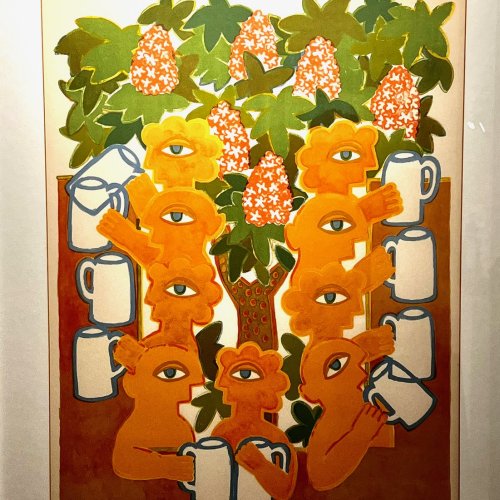 Schneider, Herbert. Lustiges Beisammensein. Farblithografie. 59 x 43,5 cm. Sign.