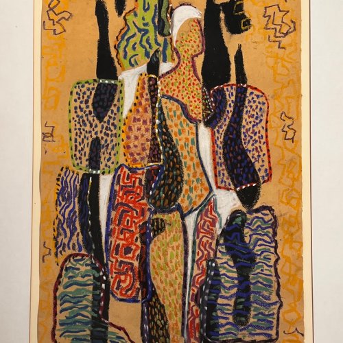 Ackermann, Max. Abstrakte Komposition (ohne Titel). Pastell/Papier. 49,5 x 32 cm. Atelierspuren, unsign.