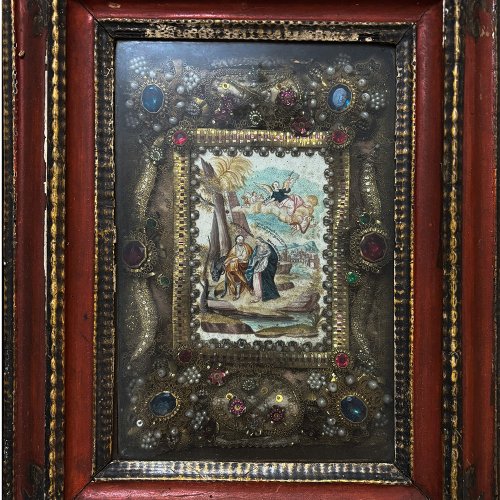 Klosterarbeit. Süddt., 18. Jh. Mittig Aquarell auf Pergament mit Darstellung 