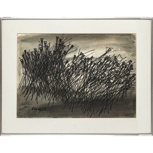 Scheibe, Emil. Ohne Titel. Tuschzeichnung. 34,5 x 49 cm. Sign., dat. 63.