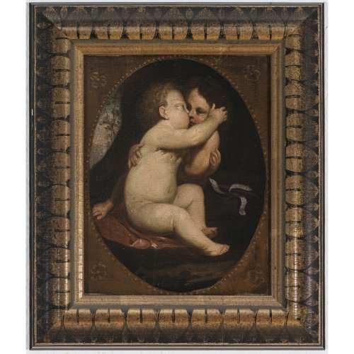 Italien, 18./19. Jh. Jesus- und Johannesknabe. Öl/Lw. 27 x 20 cm. Rest., doubl. Unsign.