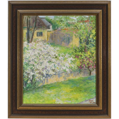Bayern, Pila von. Blühender Garten im Frühling. Öl/Lw. 61 x 50 cm. Sign.