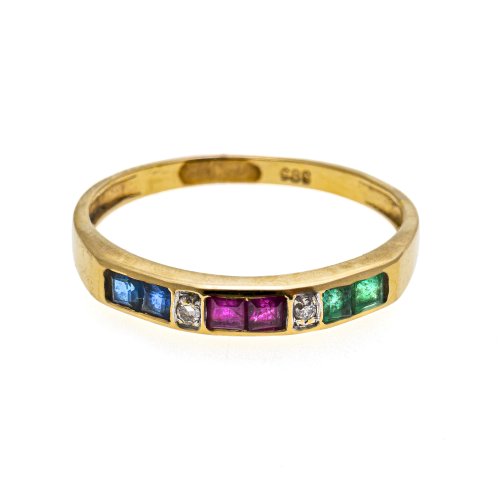 Bandring mit Rubin-, Smaragd-, Saphir- und Diamantbesatz