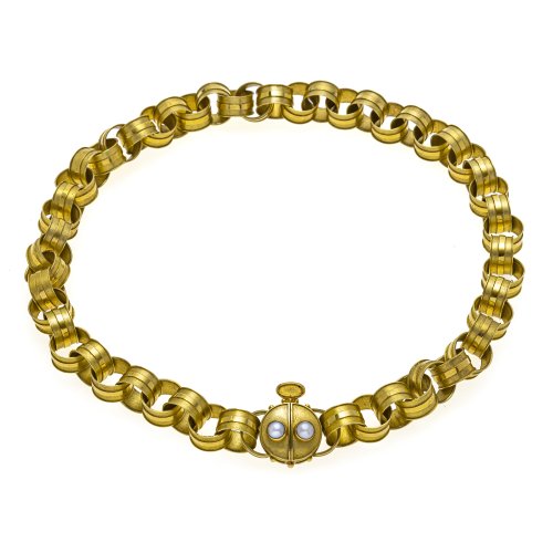 Kette, Högner, zugeschrieben. Gold, ringförmige Kettenglieder, Schließe mit zwei Perlen.