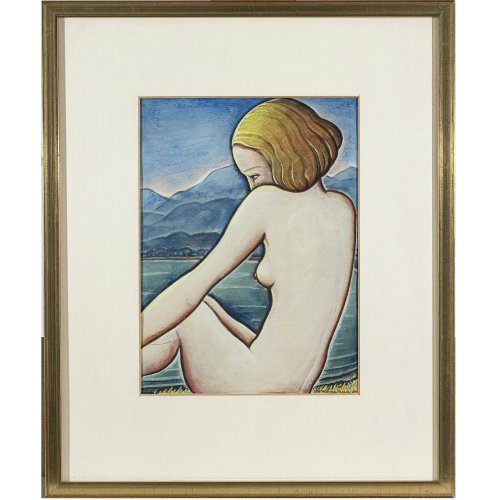 Wörlen, Georg Philipp. Mädchenakt. Mischtechnik/Papier. 26,2 x 19,8 cm. Sign., dat. 42. Feine Atelierspuren.