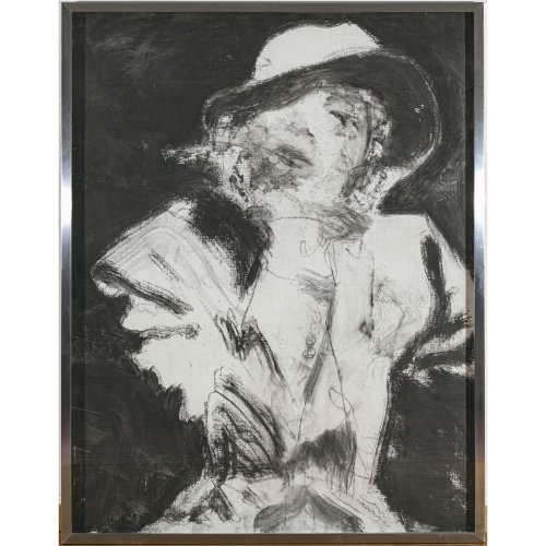 Hahn, Friedemann. Marlene Dietrich in kecker, divenhafter Pose. Mischtechnik/Leinwand, u.a. Graphit und Dispersionsfarbe. Ca. 114 x 88 cm. Unsign.