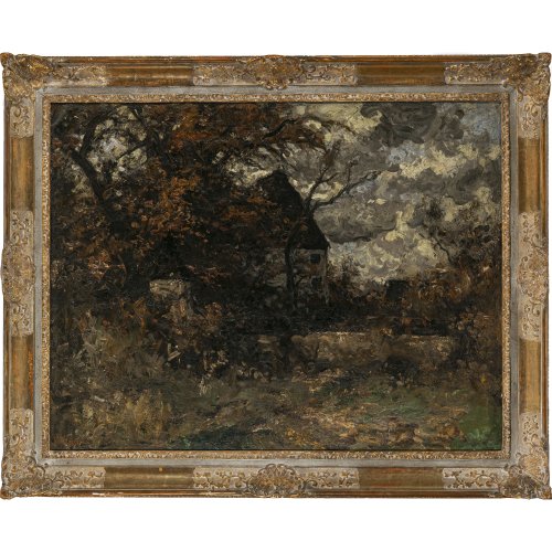 Baer, Fritz. Herbstabend in Blutenburg/München. Öl/Lw. 94 x 120 cm. Sign.