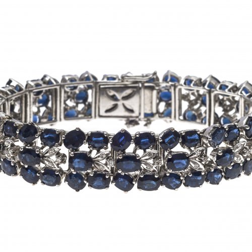 Armband. Saphir- und Diamantbesatz. 14 K WG.