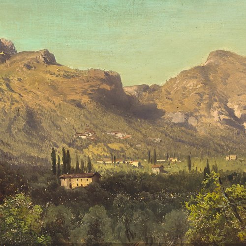 Millner, Carl. Südliche Landschaft. Öl/Lw. 25 x 41 cm. Unsign.