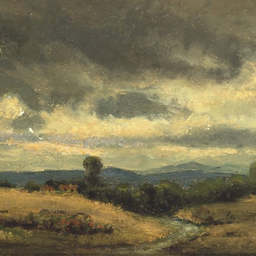 Deutsch, 19. Jh. Monogr. A.Sch(?). Gewitterlandschaft. Öl/Holz. 17 x 26 cm. Monogr., besch.