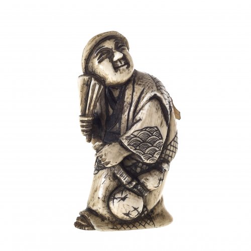 Netsuke, Wanderer mit Fächer.