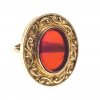 Garnitur Ring und zwei Ohrgehänge. Karneol, 14 K Gg.