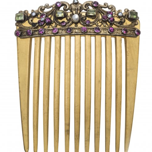 Zierkamm mit Steinbesatz. Horn. L. 8,5 cm.