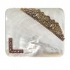 Gürtelschließe. Deutsch, 19. Jh. Perlmutt mit Applikationen. 6 x 7 cm.